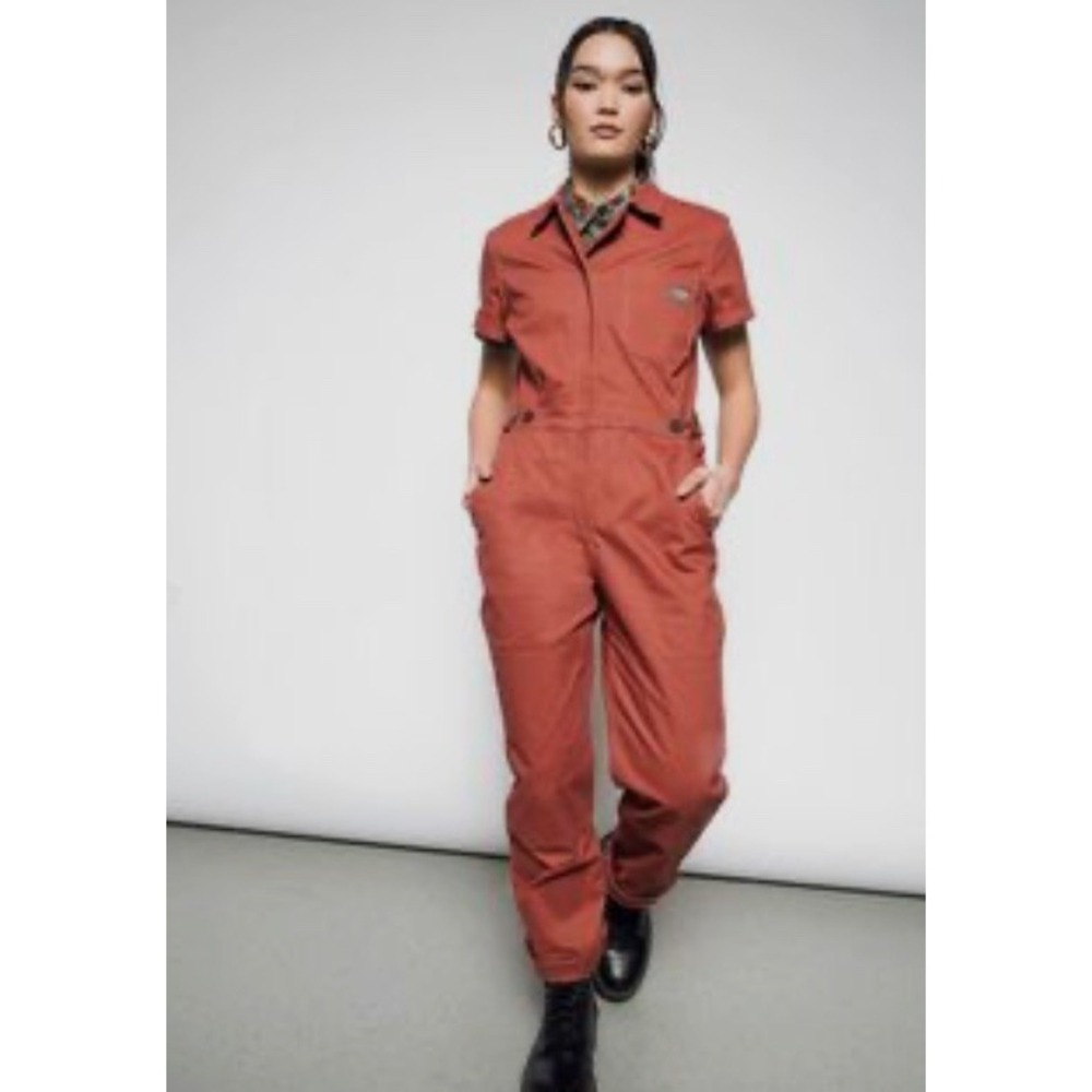 Wildfang Essential High Waisted Coverall M Rust Orange Utility Jumpsuit Workwear